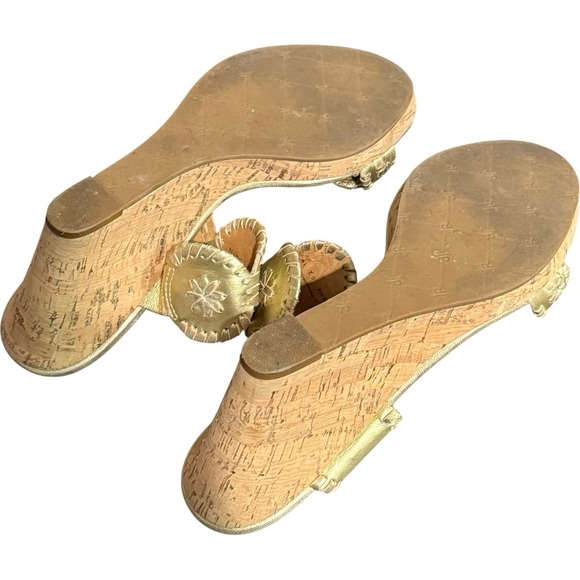 Jack‎ Rogers Sandals Womens 8.5 Gold Luccia Cork Wedge Slip On Open Toe Coastal - Picture 5 of 6